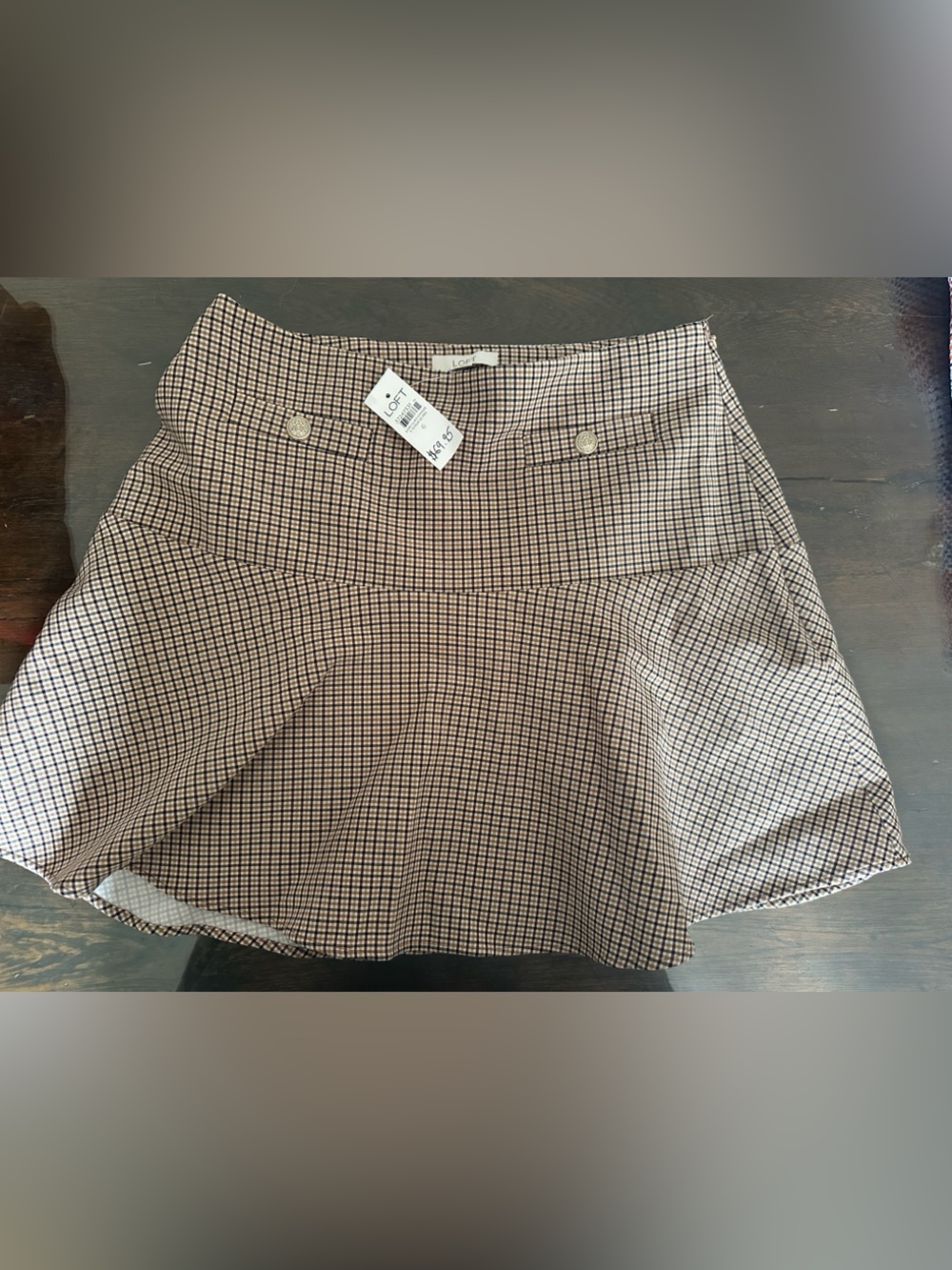 LOFT Checkered Button-Front Top Size 6 NWT